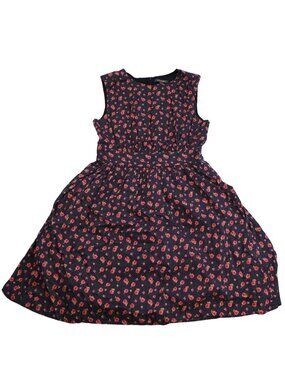 Emily & Fin Floral Polka Dot Fit & Flare Midi Dress Navy Pink Size M
